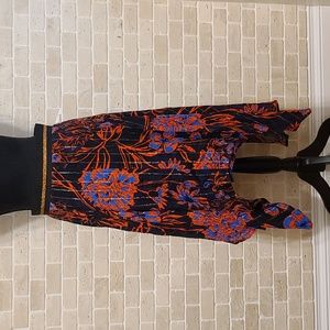 Desigual New Women's Black and Red Floral Prints Viscose Hanky Hem Skirt (Sz M)